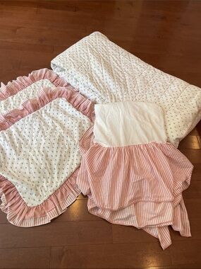 Laura Ashley Double Bed Comforter, Pink Ruffle Bed Skirt and Quilted Shams Set